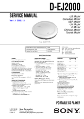 Sony CD Walkman D-EJ2000 Service Manual
