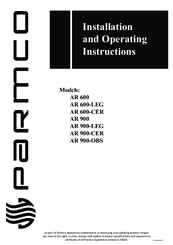 Parmco AR900-LEG Installation And Operating Instructions Manual
