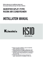 Klimaire KSID series Installation Manaul