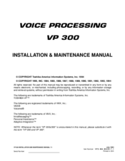 Toshiba VP 300 Installation Instructions Manual