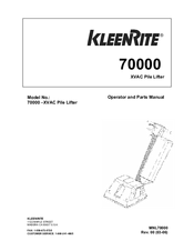 KleenRite 70000 -XVAC Pile Lifter Operator And Parts Manual