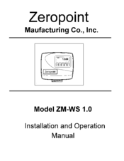 Zeropoint ZM225WS Installation And Operation Manual