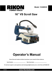 Rikon Power Tools 10-600VS Operator's Manual