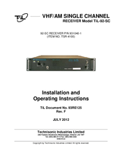 TIL TiL-92-SC Installation And Operating Instructions Manual