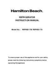Hamilton Beach REFHB31TB Instruction Manual