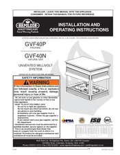 Napoleon GVF40P Installation And Operating Instructions Manual