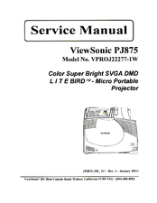 ViewSonic LITE BIRD PJ875 VPROJ22277-1W Service Manual
