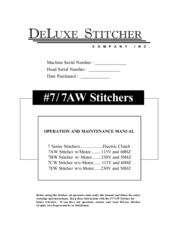 DeLuxe Stitcher 7 Operation And Maintenance Manual