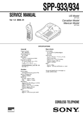 Sony SPP-933 - 900mhz Cordless Telephone Service Manual