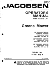 Jacobsen Greens Mower 62239 Operator's Manual