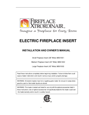 FireplaceXtrordinair 98501003 Installation And Owner's Manual