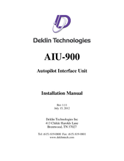 Deklin Technologies AIU-900A Installation Manual