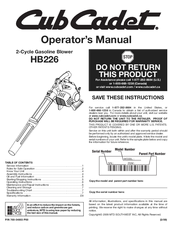 Cub Cadet HB226 Operator's Manual