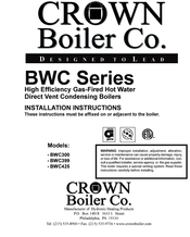 Crown Boiler BWC425 Installation Instructions Manual
