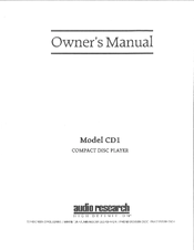 Audio Research CD1 Owner's Manual