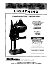Lightning Plastamatic Parts And Service Manual