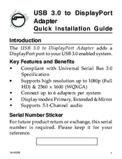 SIIG USB 3.0 to DisplayPort Adapter Quick Start Manual