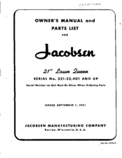Jacobsen Lawn Queen 21'' Owner's Manual And Parts List