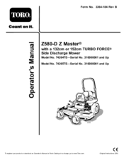 Toro Z580-D Z Master 74266 Operator's Manual