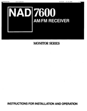 NAD 7600 Instructions For Installation And Operation Manual