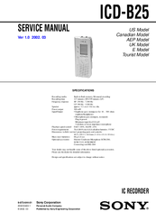 Sony ICD-B25 Operating Instructions  (primary manual) Service Manual