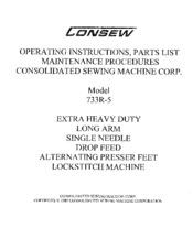 Consew 733R-5 Operating Instructions, Parts List, Maintenance Procedures