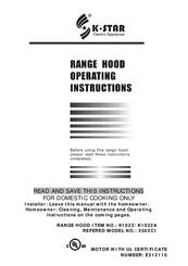 K-Star K1022A Operating Instructions Manual