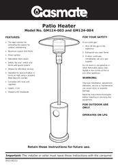 Gasmate GM124-004 Installation, Operation And Maintenance Instructions