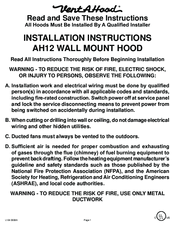 Vent-A-Hood AH12 Installation Instructions Manual