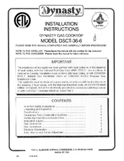 Dynasty DSCT -36-6 Installation Instructions Manual