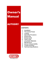 Defy Autodry Owner's Manual