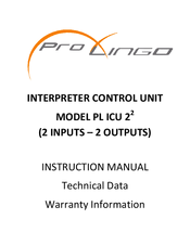 Pro Lingo PL ICU 22 Instruction Manual