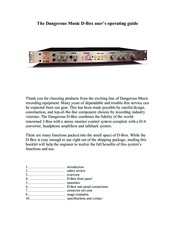 Dangerous Music D-Box User's Operation Manual