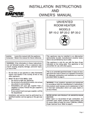 Empire Heating Systems BF-10-2 Installation Instructions And Owner's Manual