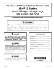 Lennox 2SHP13 Series Installation And Maintenance Instructions Manual