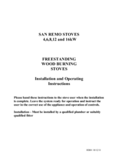 SAN REMO STOVES 6kW Installation And Operating Instructions Manual