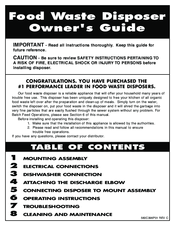 Waste King 560C396P01 Owner's Manual