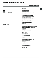 Hotpoint Ariston ARTXL 1051 Instructions For Use Manual