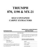Pacific Steamex TRIUMPH MX-21 Operating & Maintenance Instructions