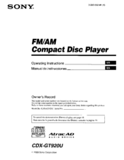 Sony CDX-GT920U Operating Instructions Manual