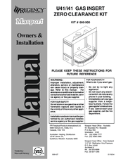 Regency Fireplace Products U41 Owner's Manual