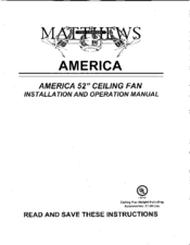 Matthew James AMERICA Installation And Operation Manual