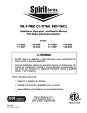 Thermo Products VLF-BNP Spirit Series Installation, Operation & Maintenance Manual