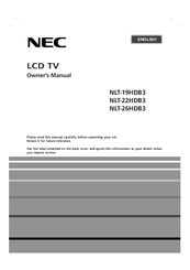 Nec NLT-19HDB3 Owner's Manual