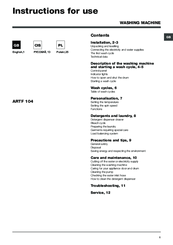 Hotpoint Ariston ARTF 104 Instructions For Use Manual