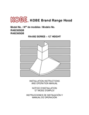 KOBE RA9236SQB Installation Instructions And Operation Manual