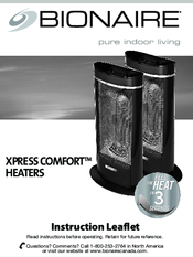 Bionaire XPRESS COMFORT Instruction Leaflet