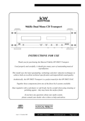 Musical Fidelity kW DM25 Transport Instructions For Use Manual