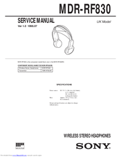 Sony MDR-RF830 Service Manual