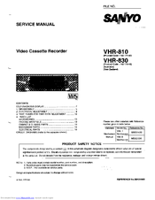 Sanyo VHR-810 Service Manual